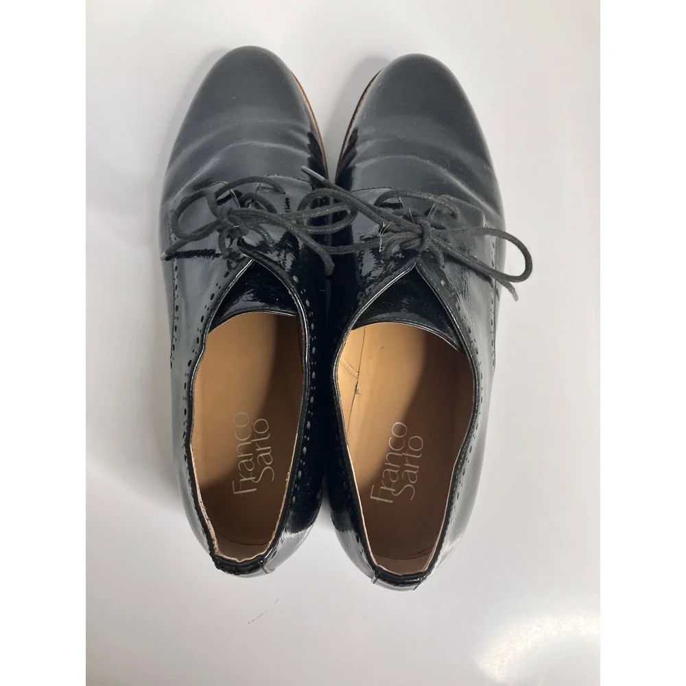 Franco Sarto Carlee Oxford Women 10M Black Good Patent Lug Sole Brogue Lace Up